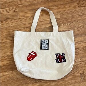 The Who - Fall out Boy - Rolling Stones Canvas Tote Bag upcycled 19"x14"x4.5"